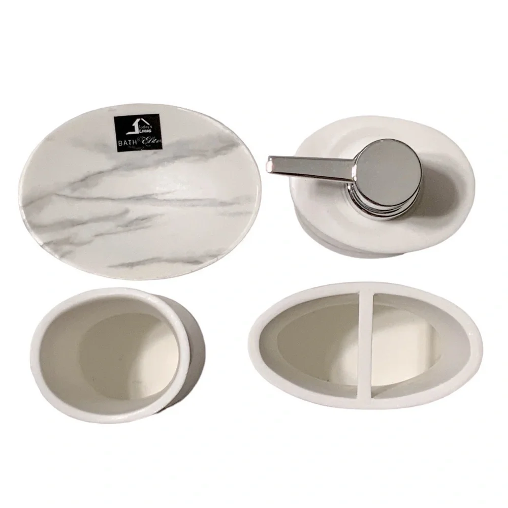 Todays Living Marble Elite Bath Accessory Set Lux White Grey Resin 4 Piece Set